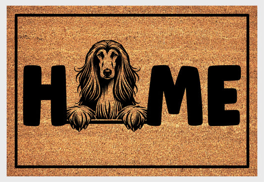 Afghan Hound coir doormat design detail - non-slip backing