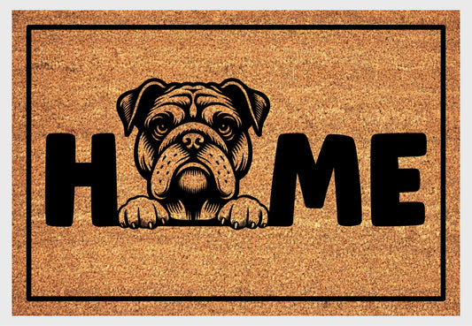 American Bulldog coir doormat #2 with dog design and HOME lettering