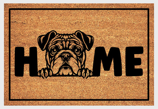American Bulldog coir doormat #3 with dog design and HOME lettering