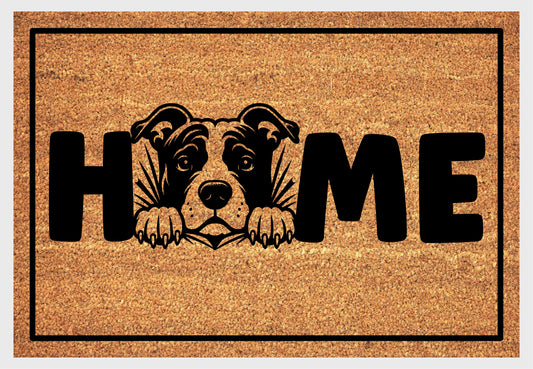 American Pit Bull Terrier coir doormat #1 with dog design and HOME lettering