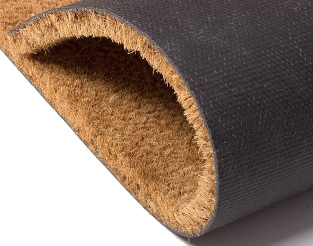 Natural coir doormat rolled for shipping