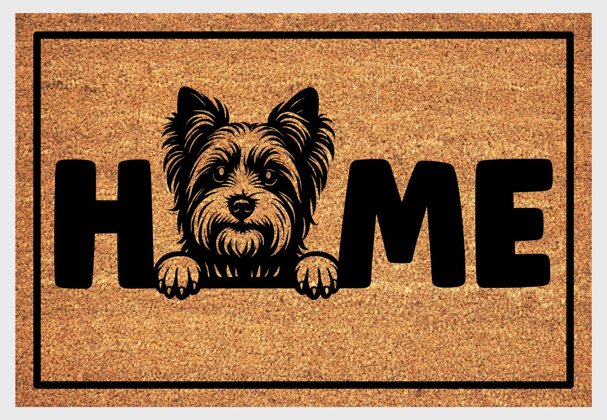 Biewer Terrier doormat #1 with home text natural fiber welcome mat