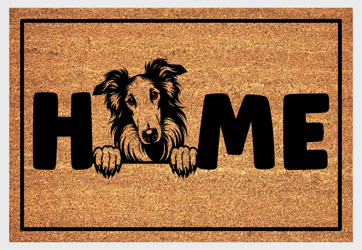 Borzoi coir doormat #1 with home text natural fiber welcome mat
