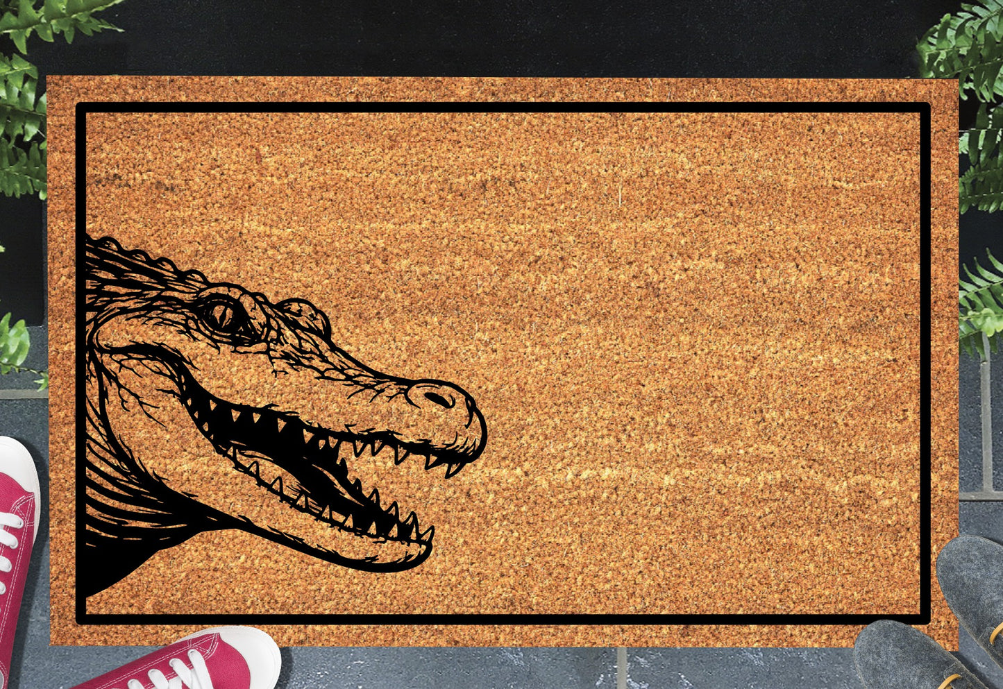 Crocodile peeking doormat - adorable peeping croc design on natural coir welcome mat - 3 sizes available