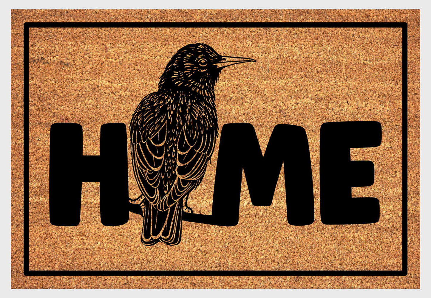 Starling bird coir doormat #1 with home text natural fiber welcome mat