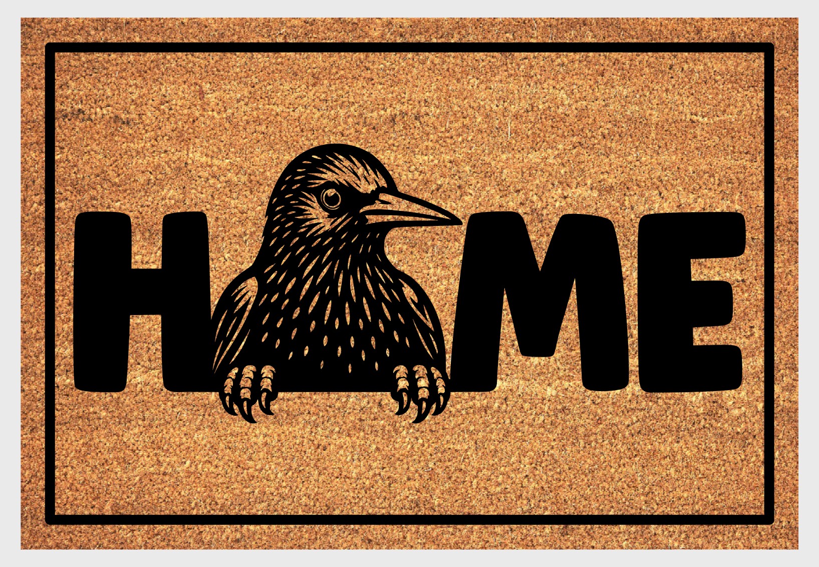 Starling bird coir doormat #2 with home text natural fiber welcome mat