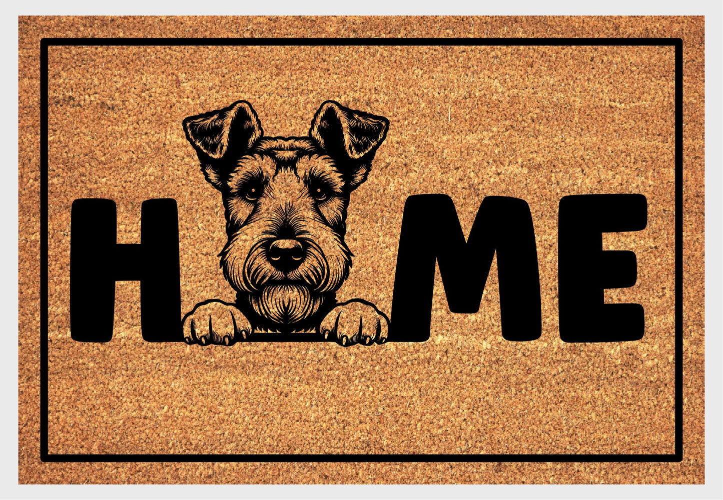 Airedale Terrier coir doormat #1 design detail with Home text