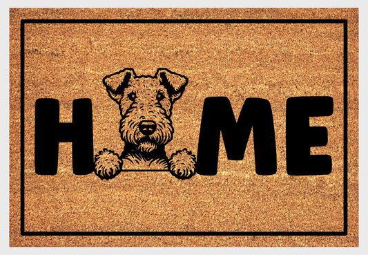 Airedale Terrier coir doormat #2 design detail with Home text