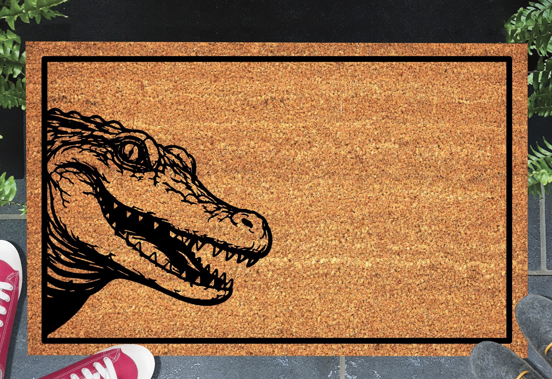 Alligator doormat on front porch entryway