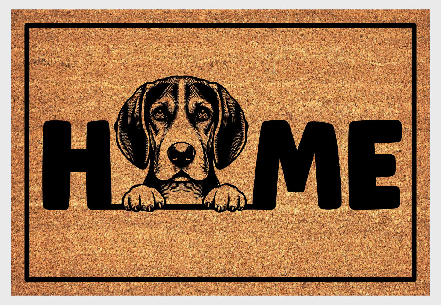American English Coonhound doormat close-up - durable natural fiber welcome mat with non-slip backing - dog breed entryway decor