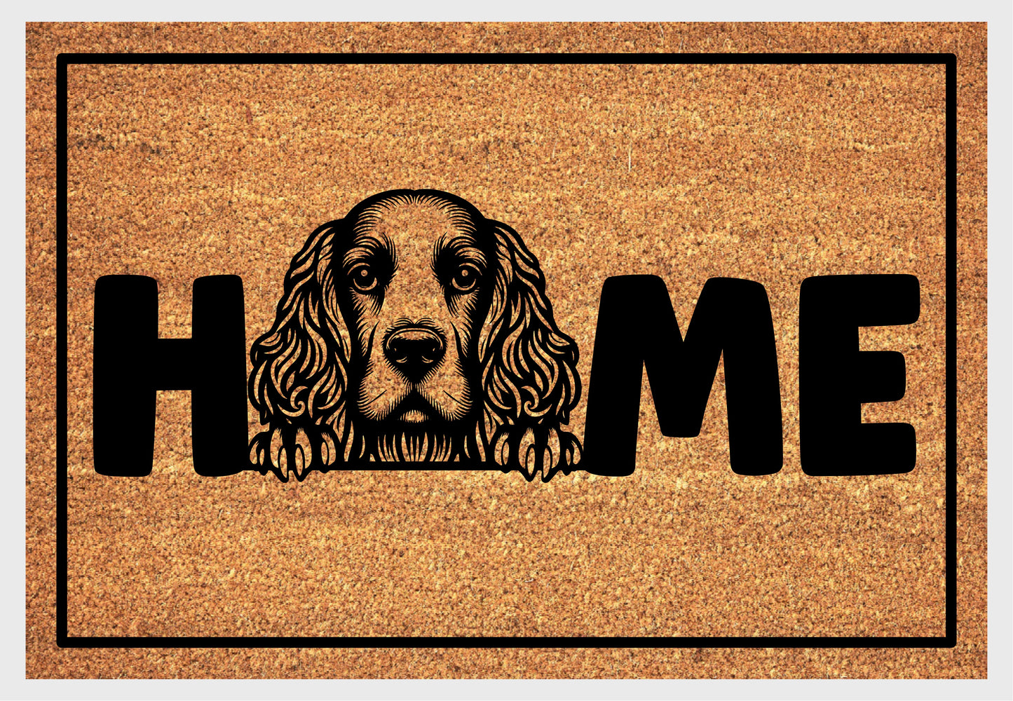 American Water Spaniel doormat close-up - durable natural fiber welcome mat with non-slip backing - dog breed entryway decor