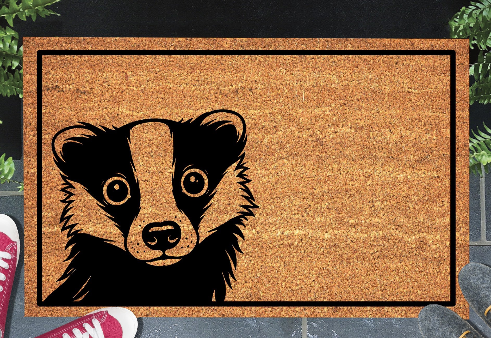 Peeking Badger doormat #1 with badger peeping over edge placed at front door entryway