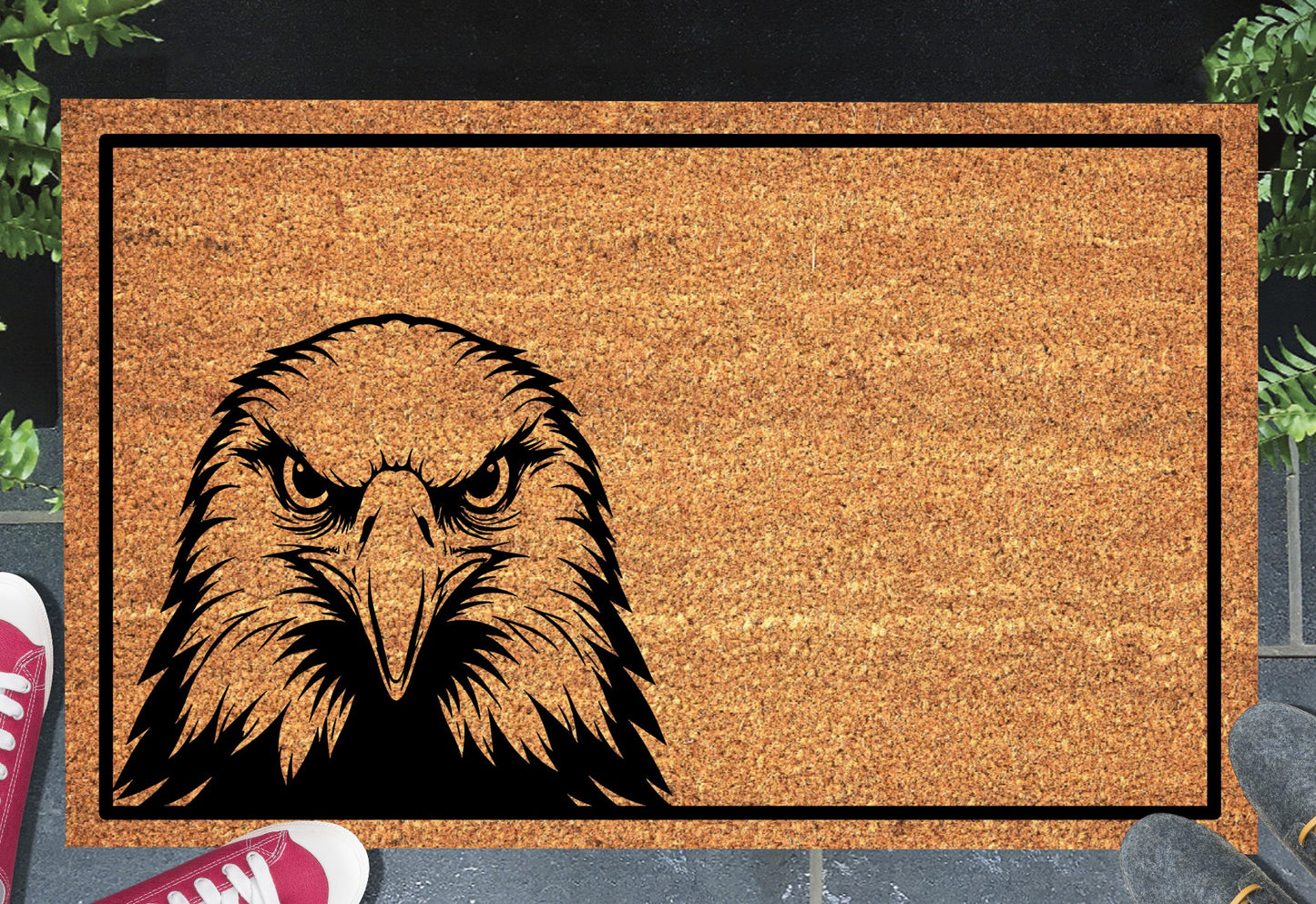 Peeking American bald eagle doormat #1 on front porch entryway design
