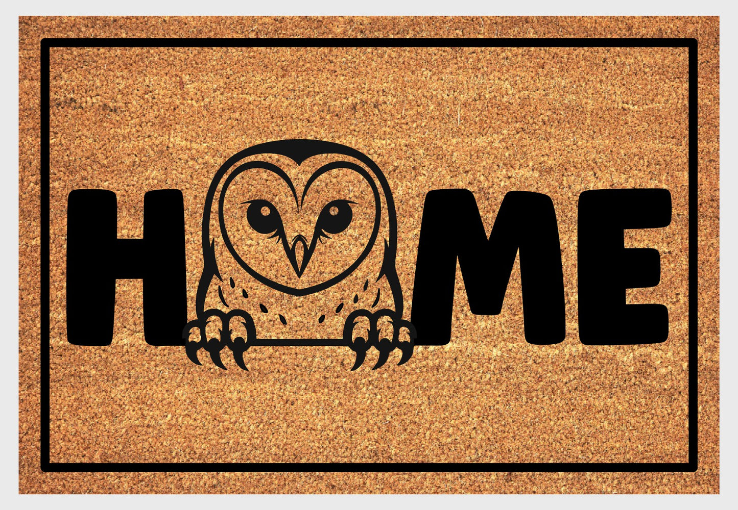 Barn Owl doormat #1 with bird design and HOME lettering