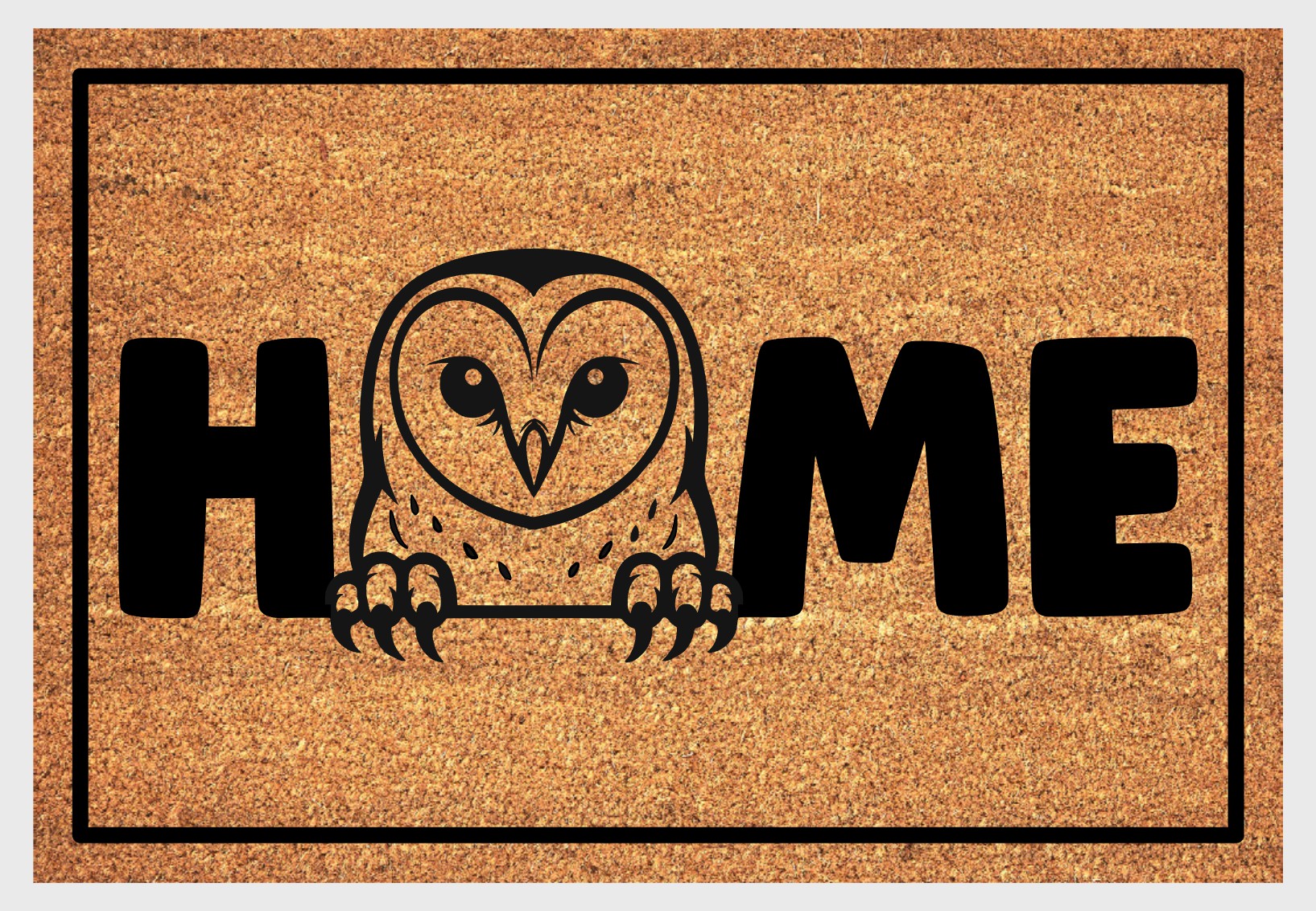 Barn Owl doormat #1 with bird design and HOME lettering