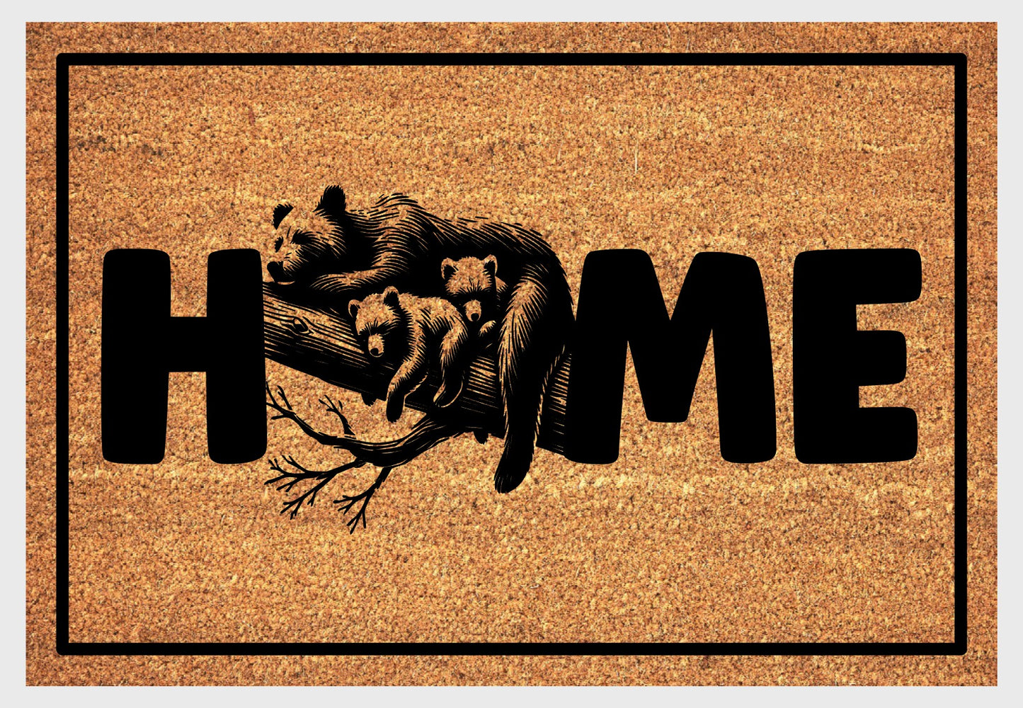 Mama Bear coir doormat #2 with cubs and home text natural fiber welcome mat