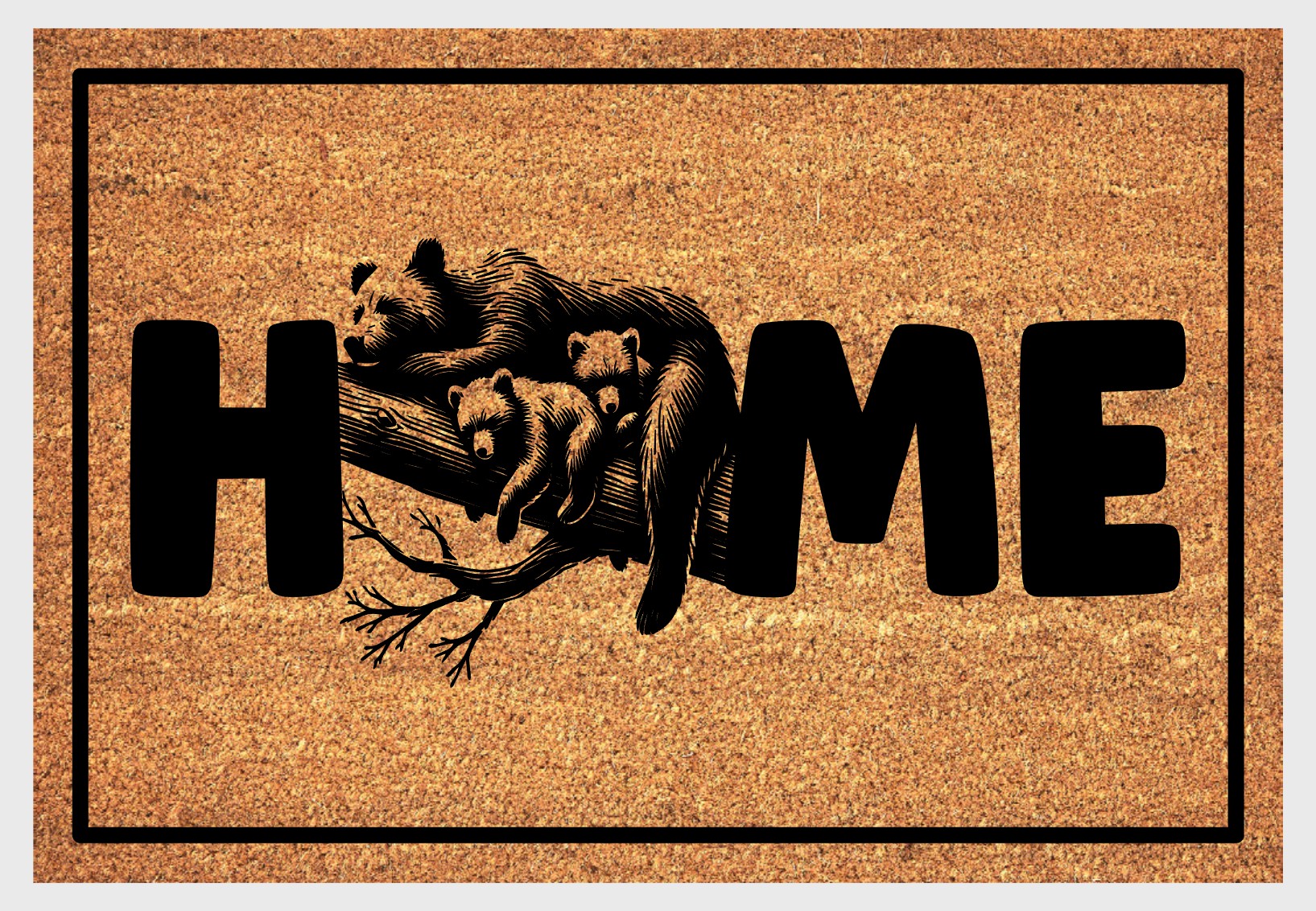 Mama Bear coir doormat #2 with cubs and home text natural fiber welcome mat