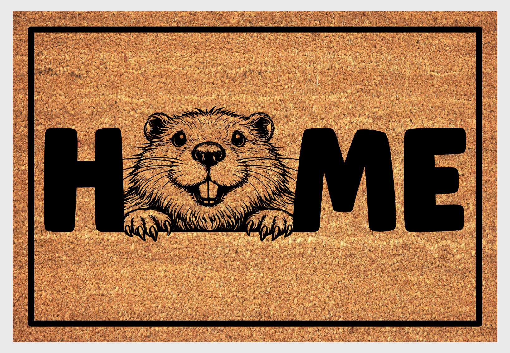 Beaver doormat #2 with wildlife design and HOME text