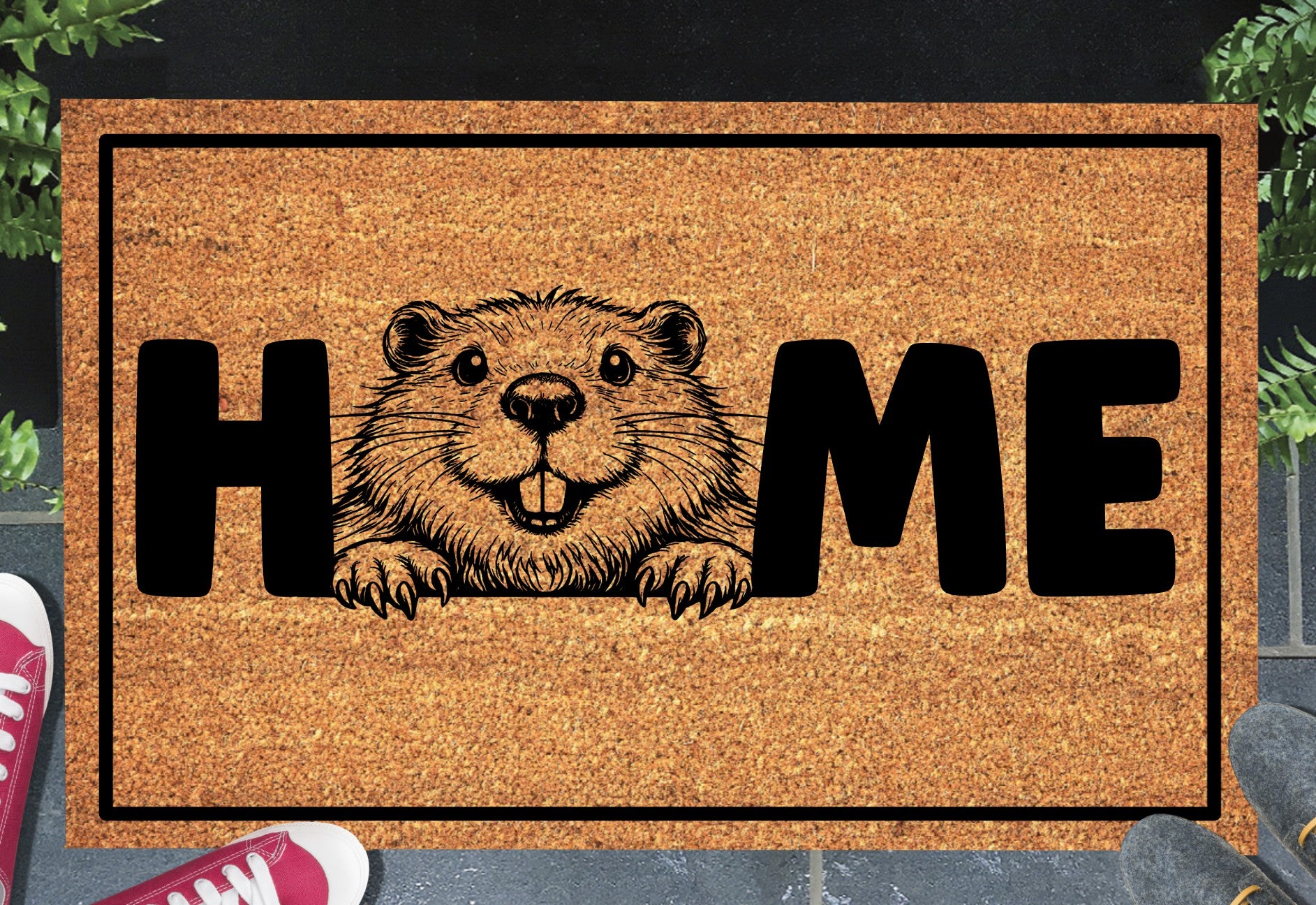 Beaver doormat #2 placed at front door entrance