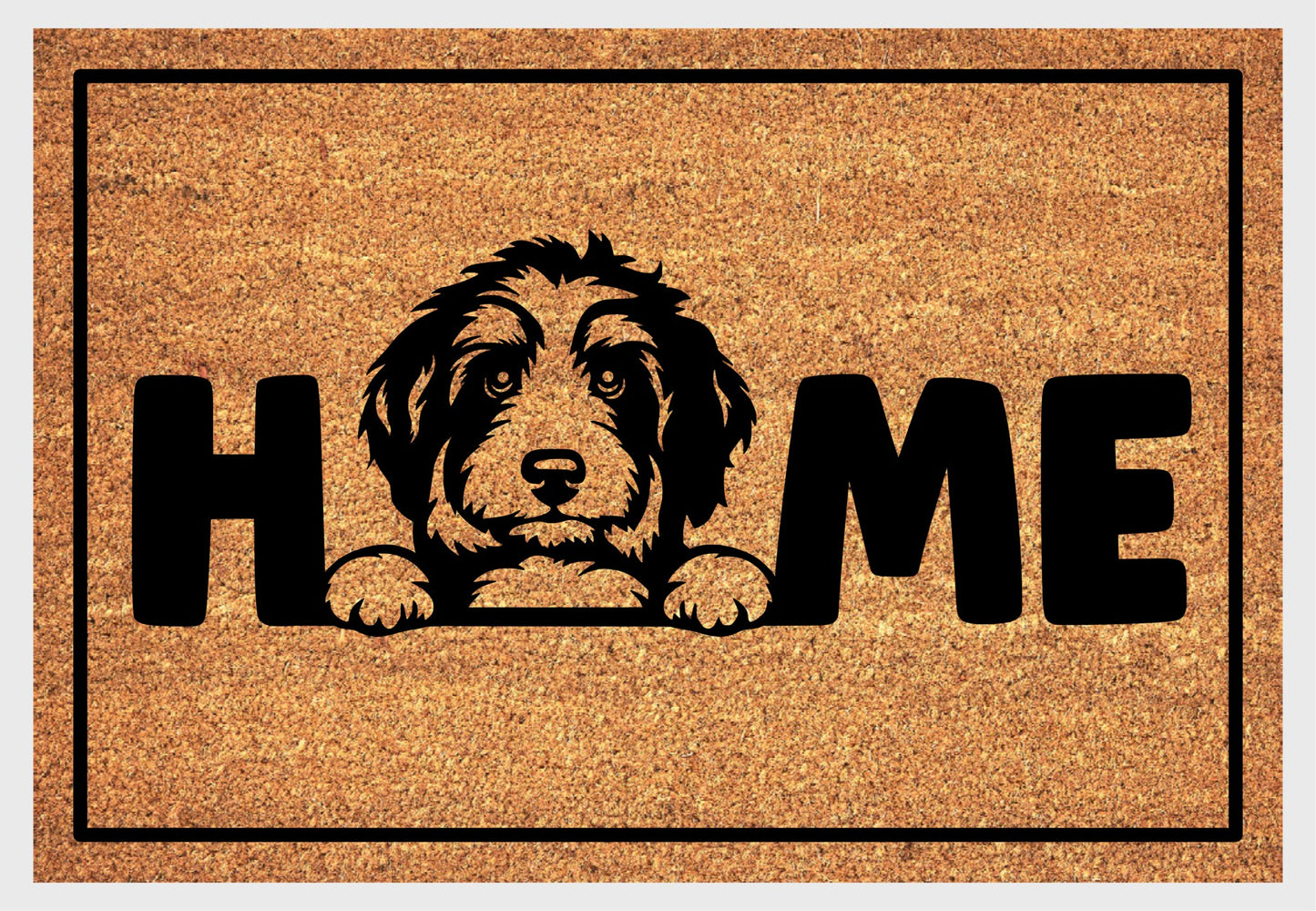 Bernedoodle coir doormat #1 with dog design and home text natural fiber welcome mat