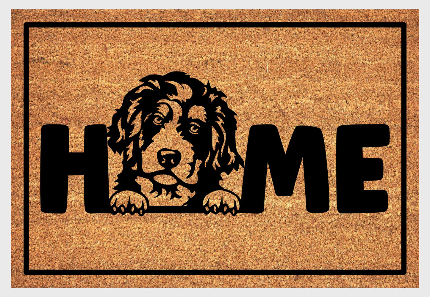 Bernedoodle coir doormat #2 with dog design and home text natural fiber welcome mat