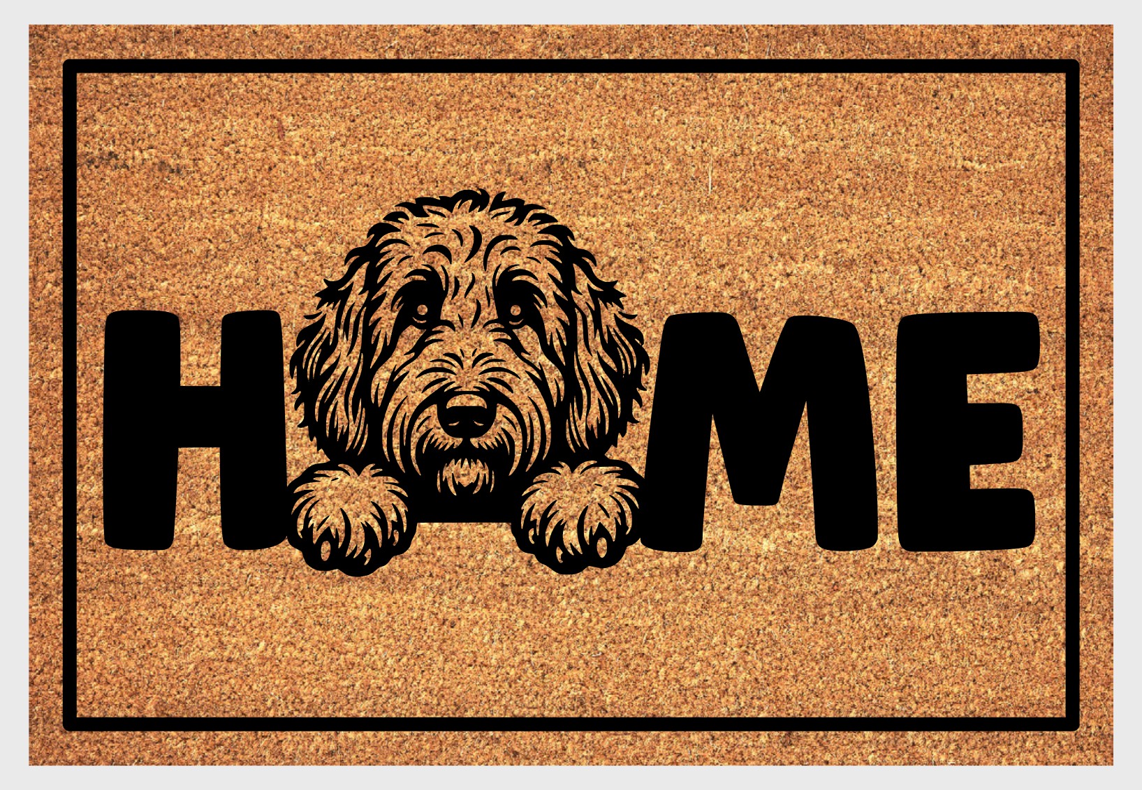 Bernedoodle coir doormat #3 with dog design and home text natural fiber welcome mat
