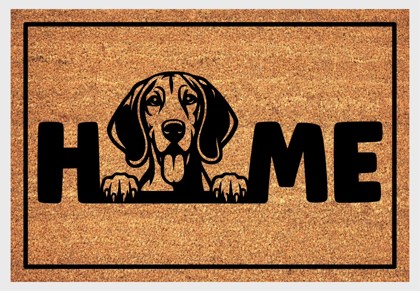 Black and Tan Coonhound coir doormat close-up - durable natural fiber welcome mat with non-slip backing - dog breed entryway decor