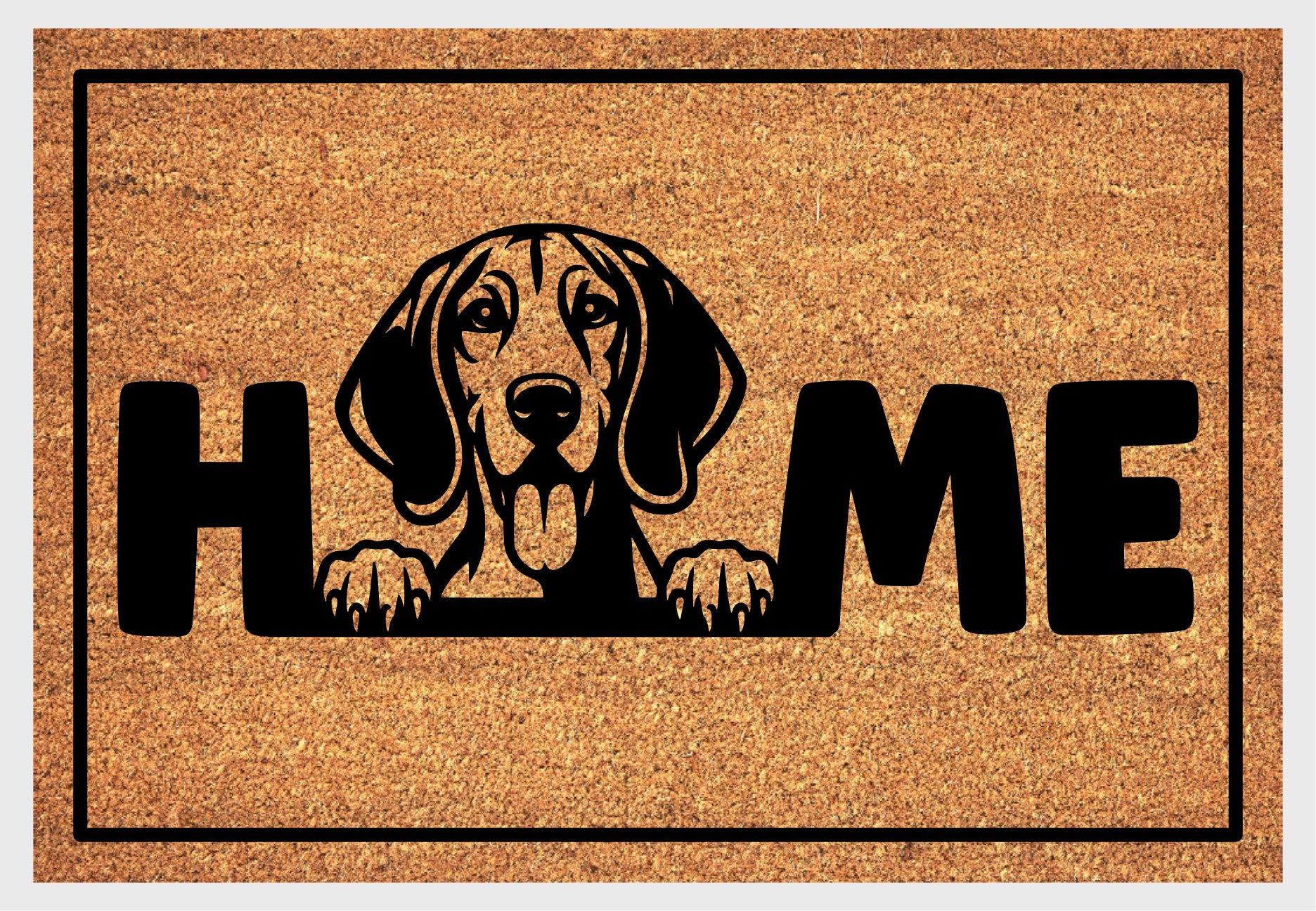 Black and Tan Coonhound coir doormat close-up - durable natural fiber welcome mat with non-slip backing - dog breed entryway decor