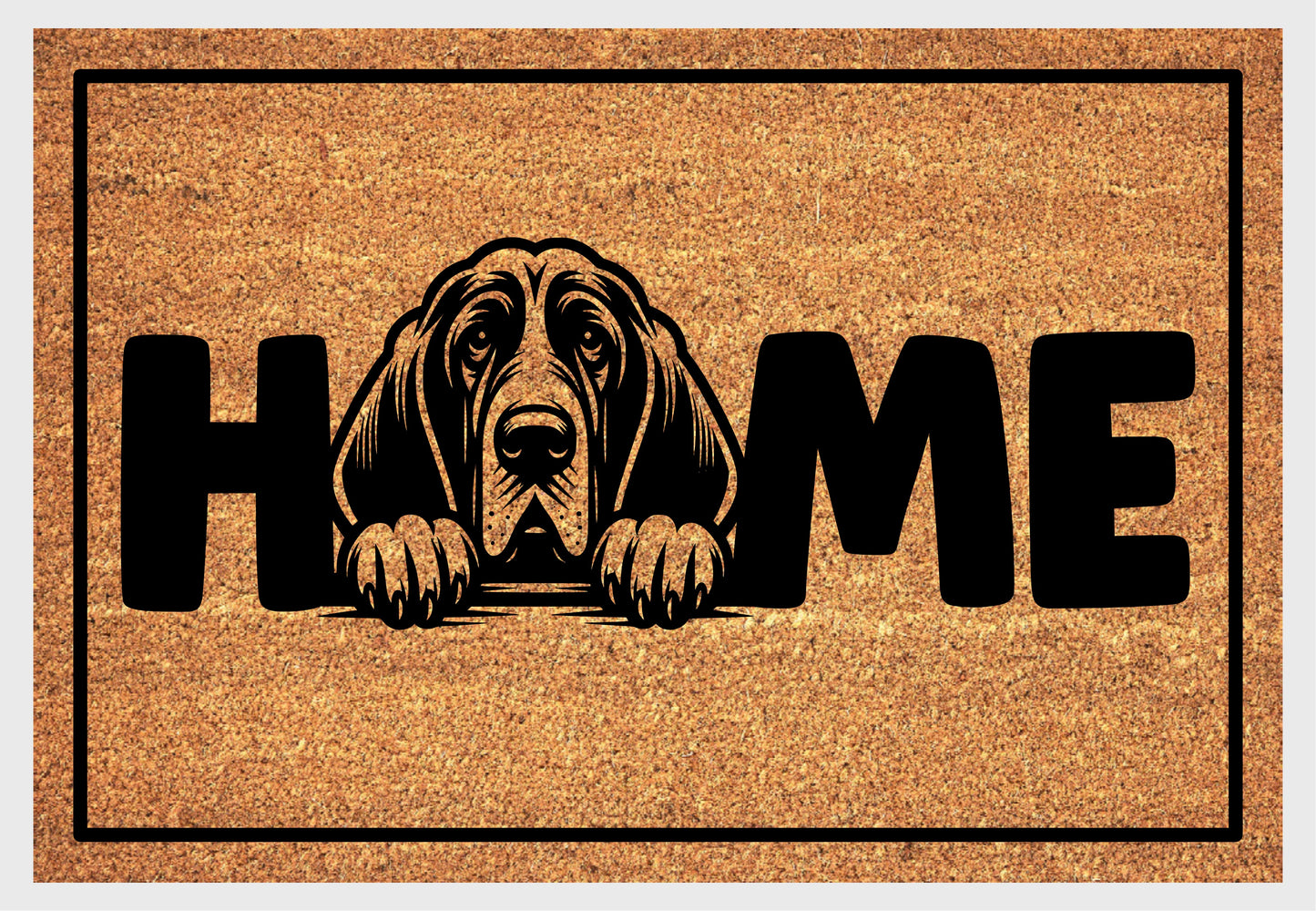 Bloodhound coir doormat close-up - durable natural fiber welcome mat with non-slip backing - dog breed entryway decor