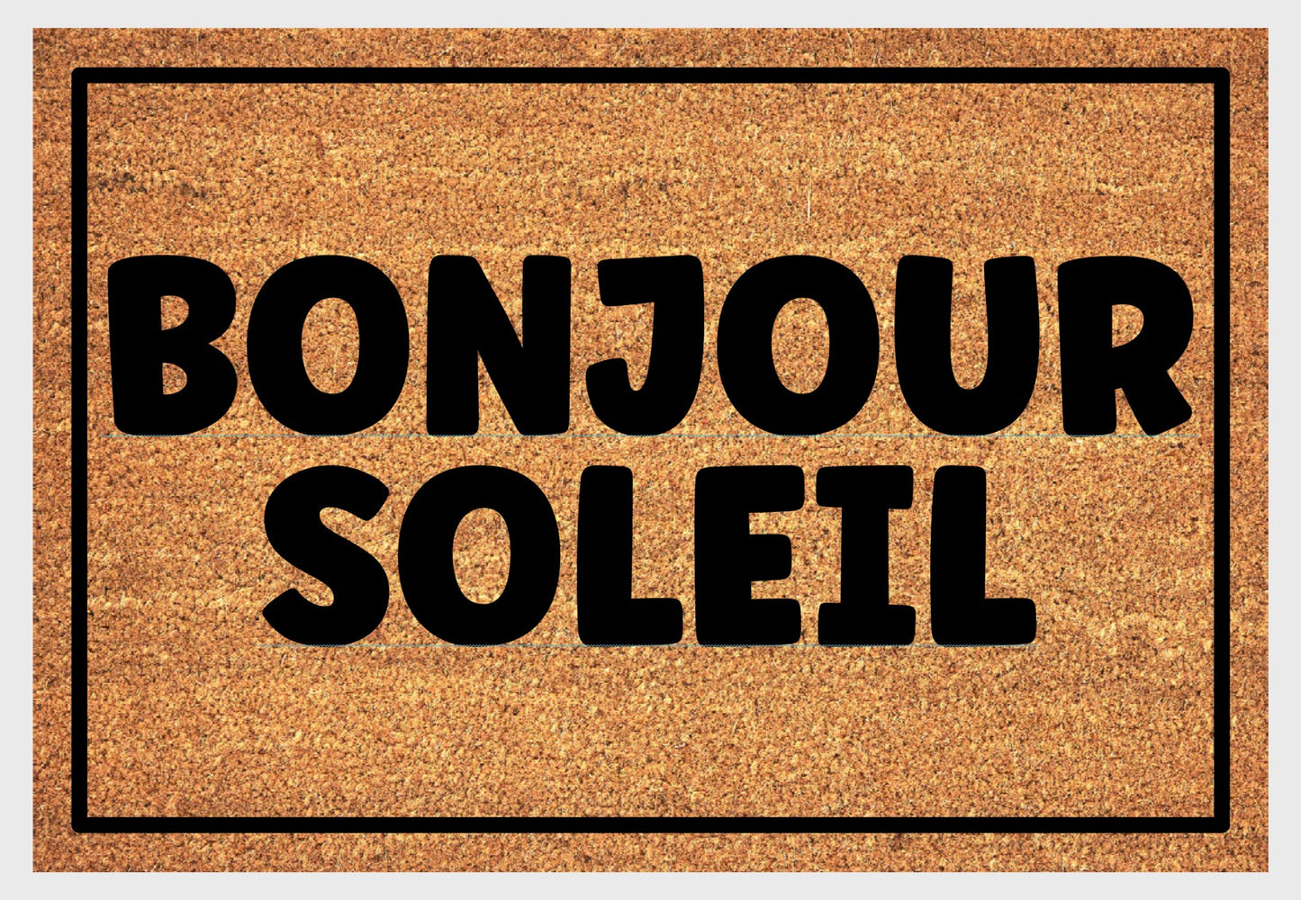 Bonjour Soleil coir doormat - French greeting hello sunshine design - natural fiber welcome mat