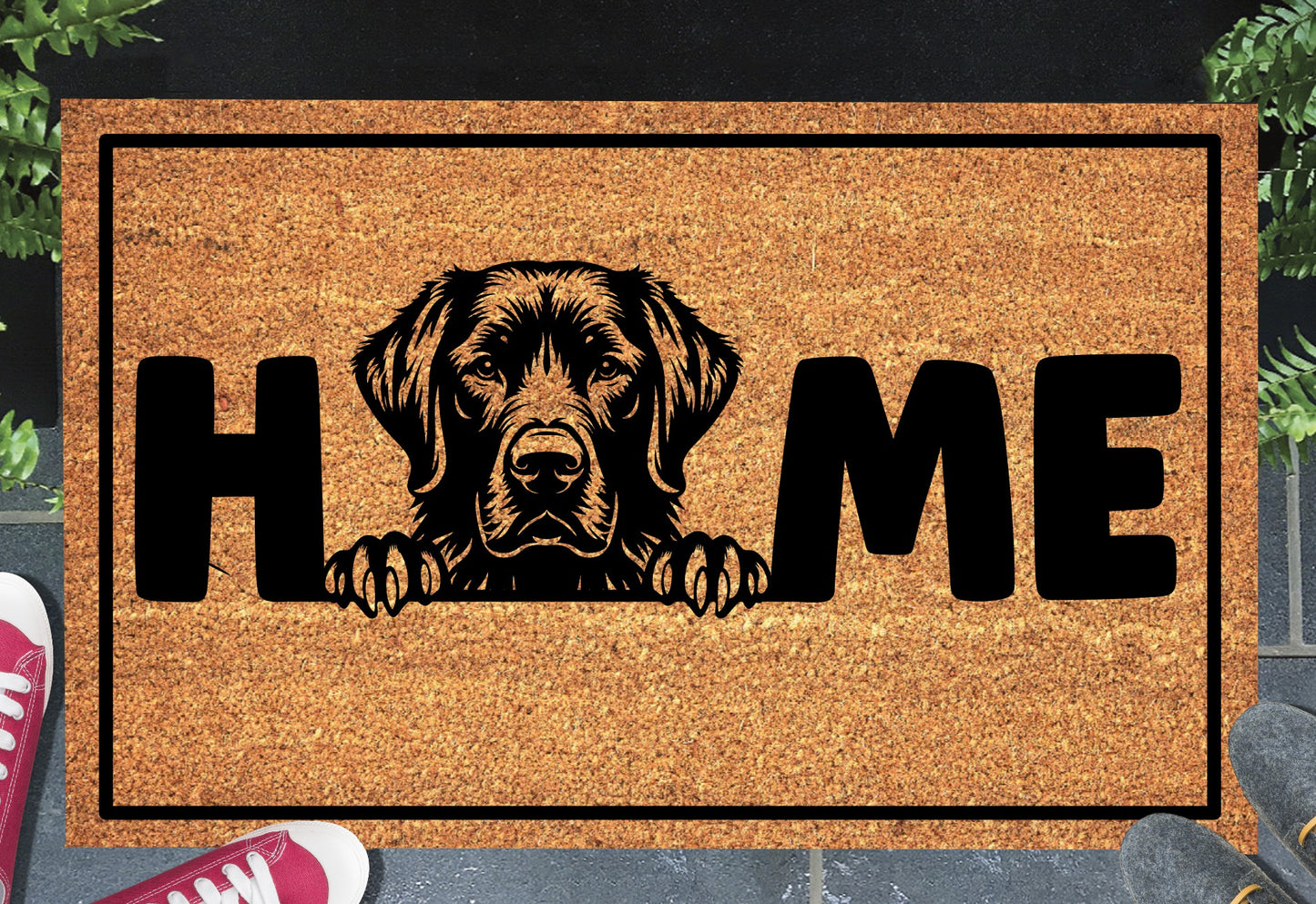 Chesapeake Bay Retriever doormat with HOME text - natural coir welcome mat with Chessie dog design - 3 sizes available