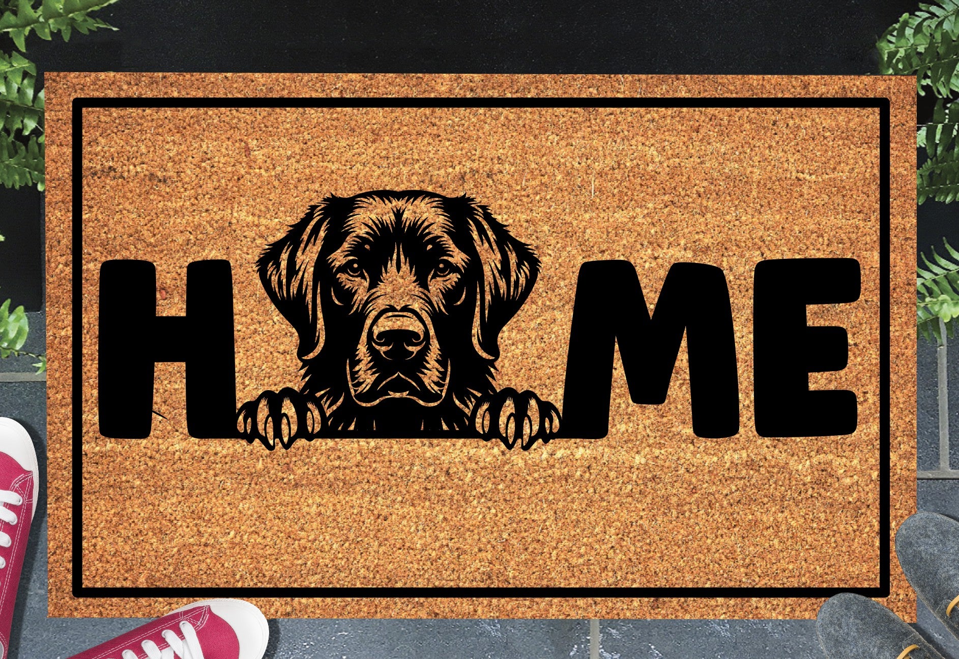Chesapeake Bay Retriever doormat with HOME text - natural coir welcome mat with Chessie dog design - 3 sizes available