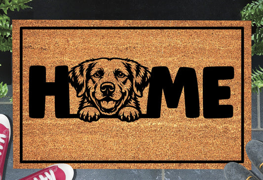Chesapeake Bay Retriever doormat with HOME text - natural coir welcome mat with Chessie dog design - 3 sizes available