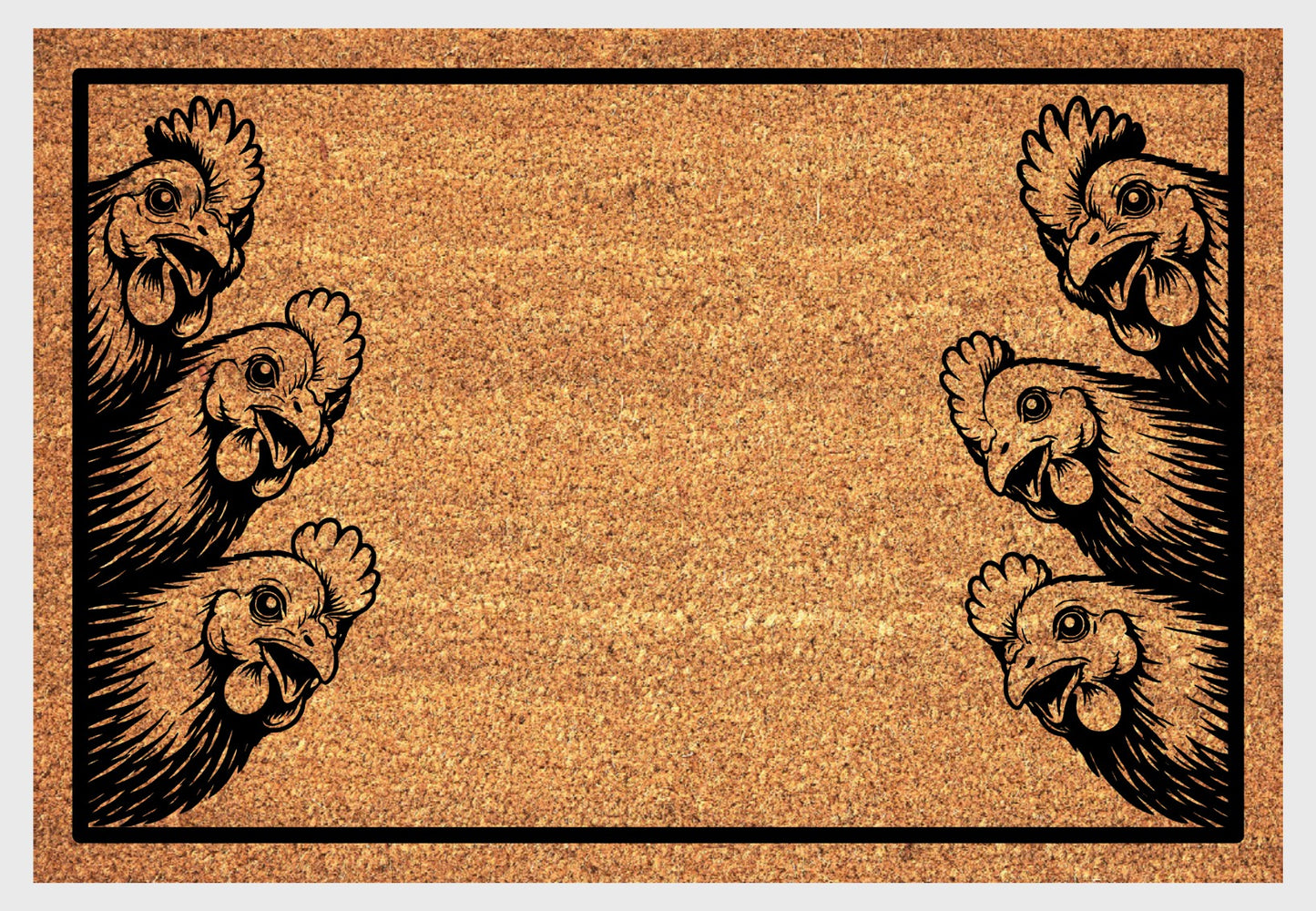 Close-up of natural coir fiber texture on Chickens Peeking doormat