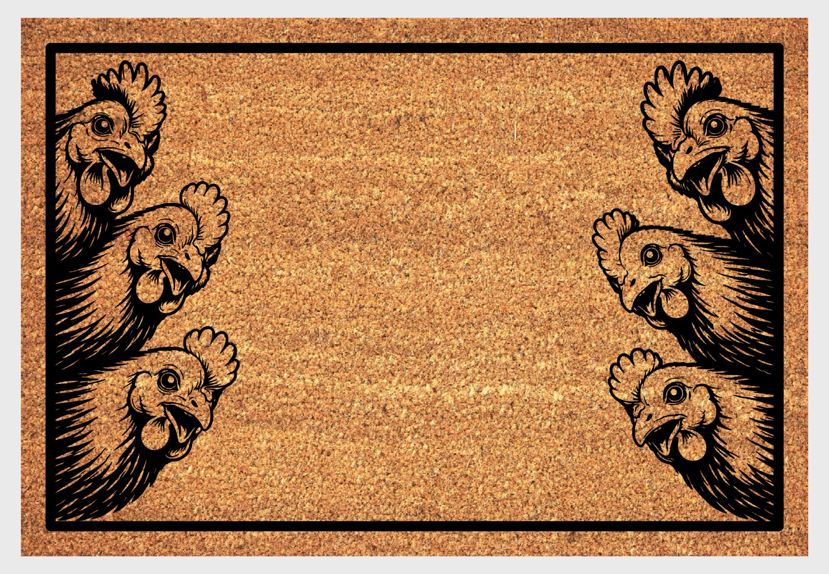 Close-up of natural coir fiber texture on Chickens Peeking doormat