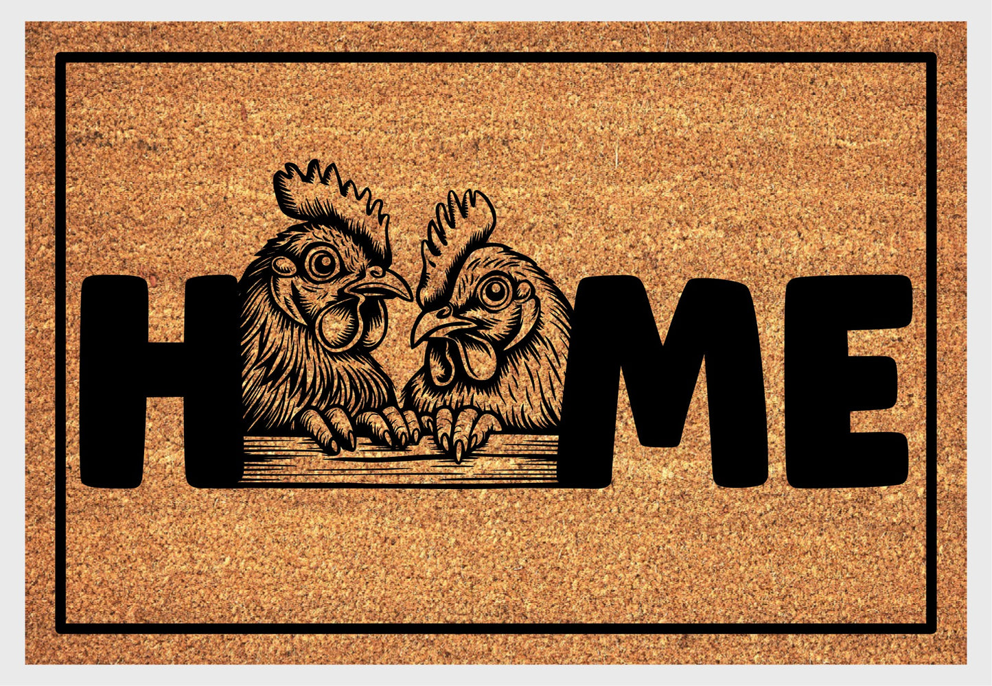 Chicken and Rooster coir doormat #2 with HOME text 