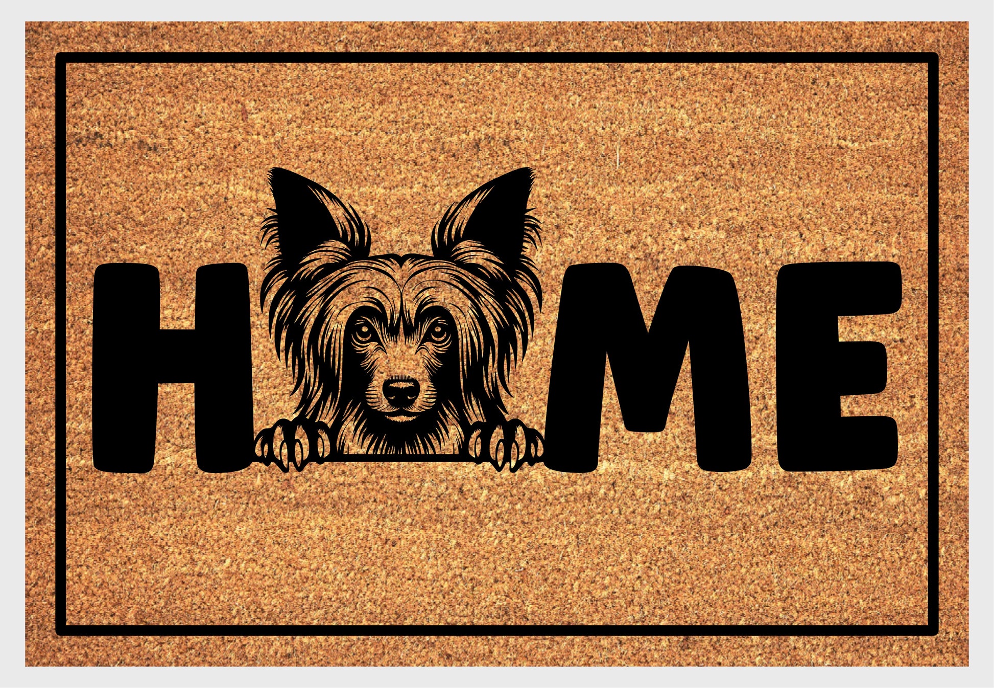 Chinese Crested doormat coir material close-up showing natural coconut fiber texture