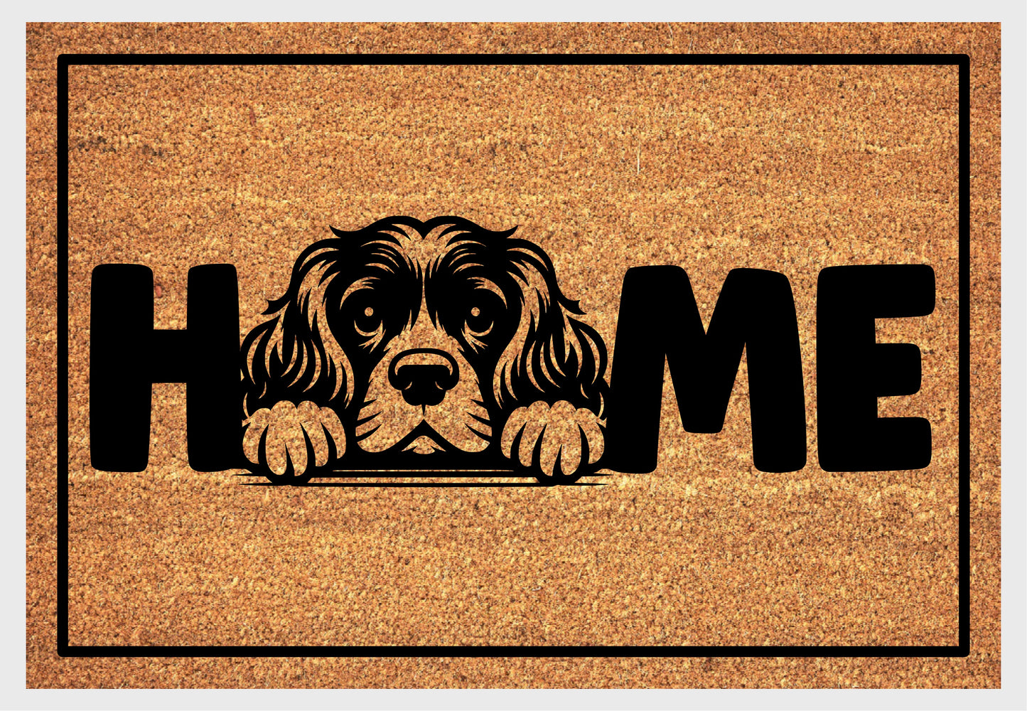 Cocker Spaniel coir doormat #1 with home text natural fiber welcome mat