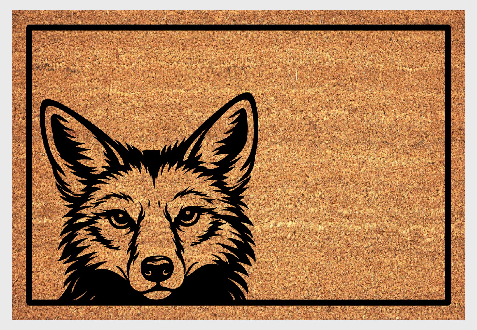 Peeking coyote coir doormat #1 with peeping coyote design