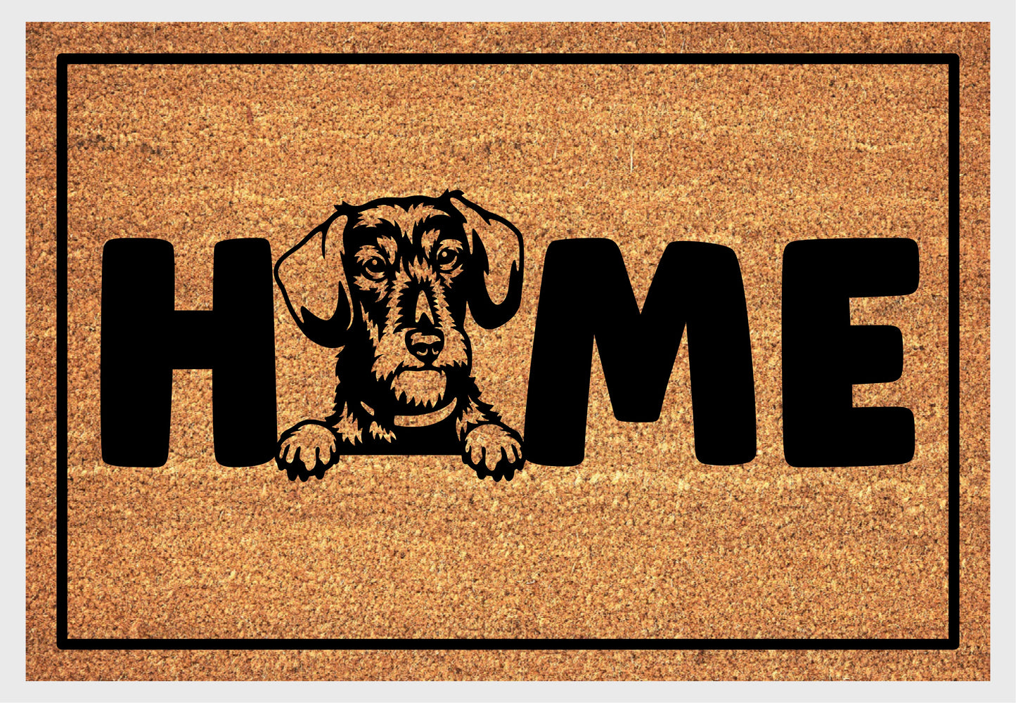 Wire Haired Dachshund coir doormat #3 with HOME text and dog breed design
