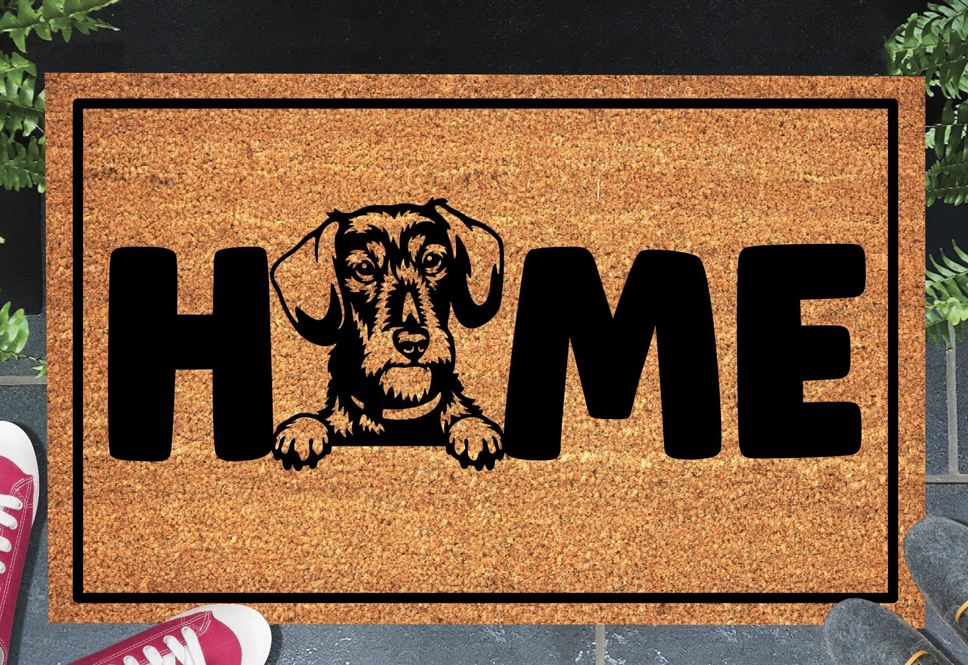 Wire Haired Dachshund doormat #3 on front porch entryway