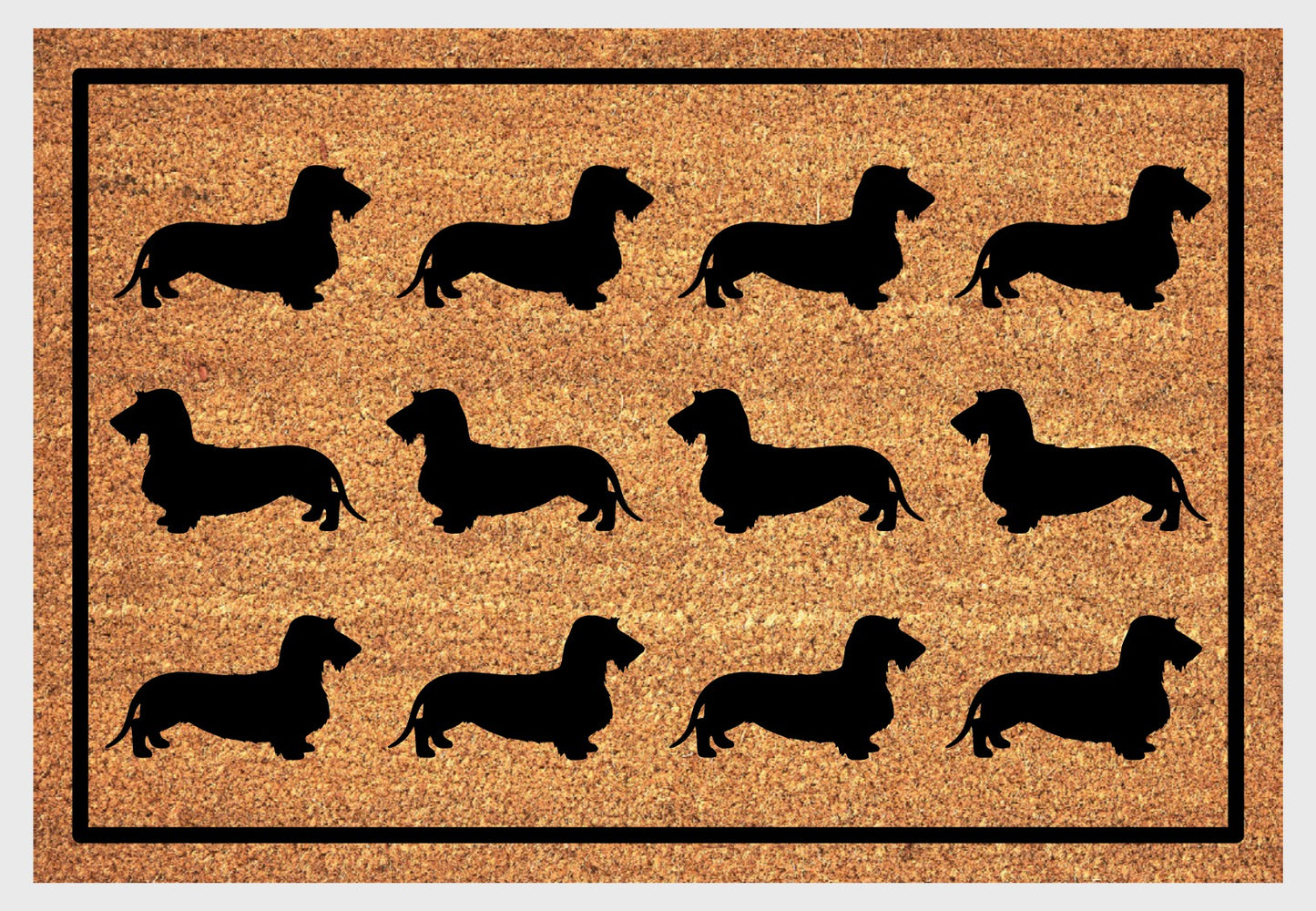 Wire hair dachshund silhouette coir doormat #3 showing repeating pattern design