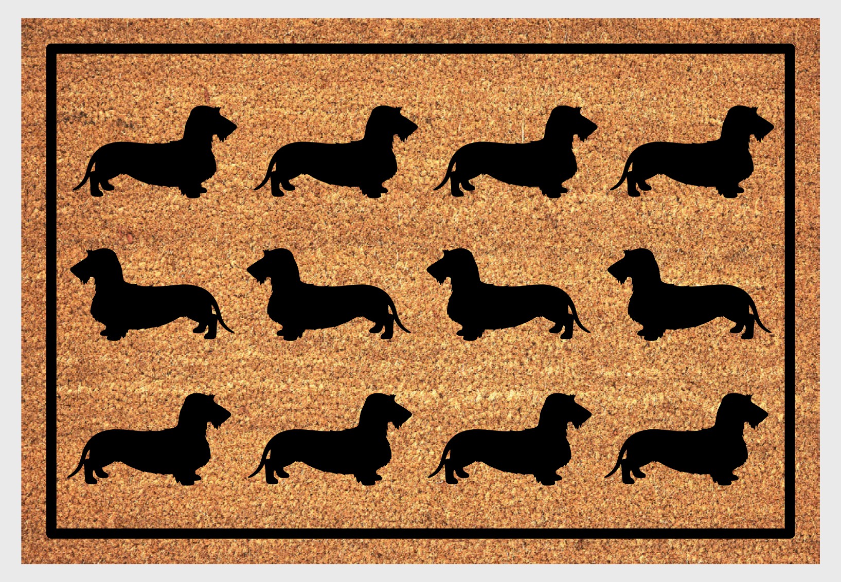 Wire hair dachshund silhouette coir doormat #3 showing repeating pattern design