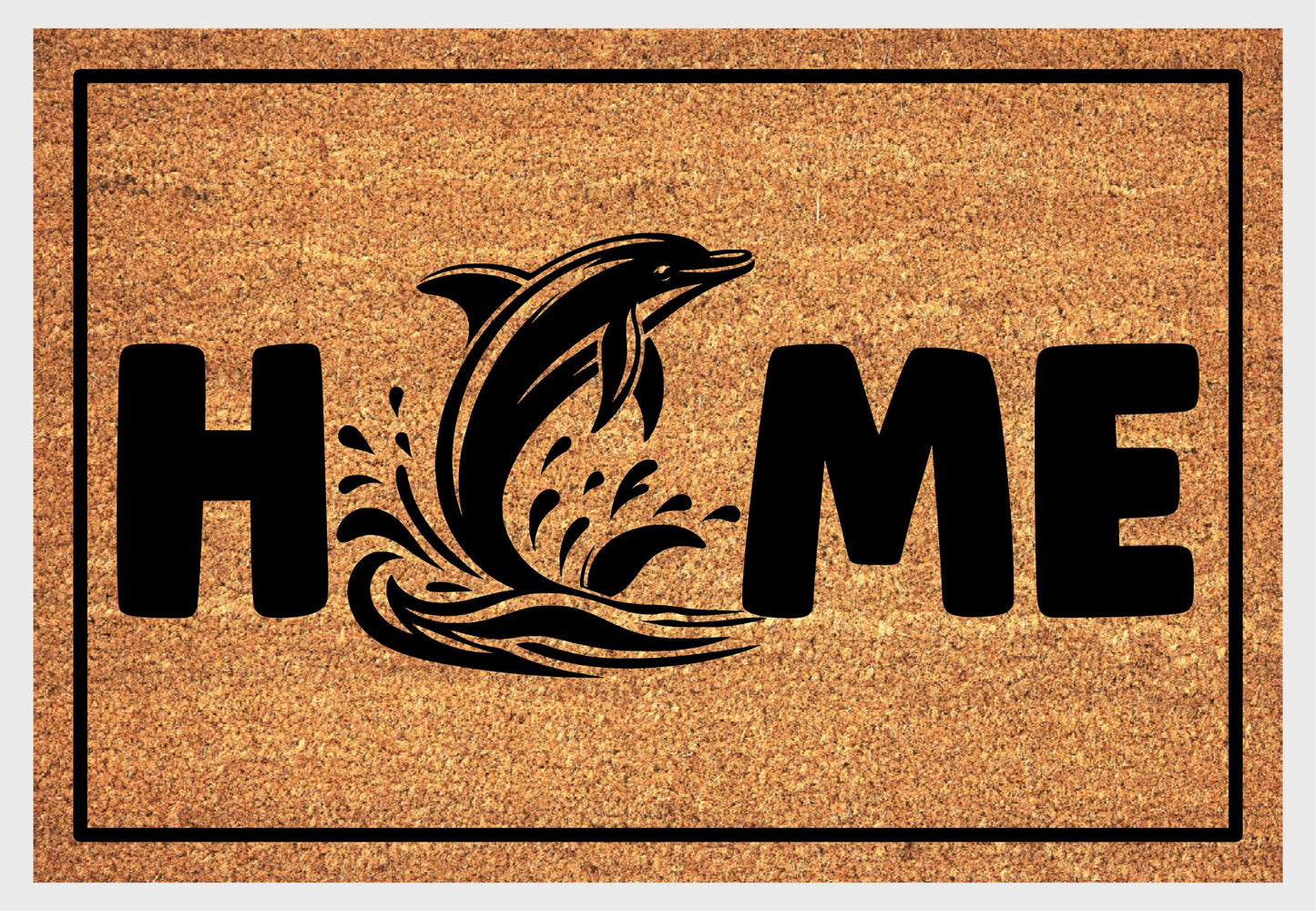 Dolphin coir doormat #1 with home text natural fiber welcome mat