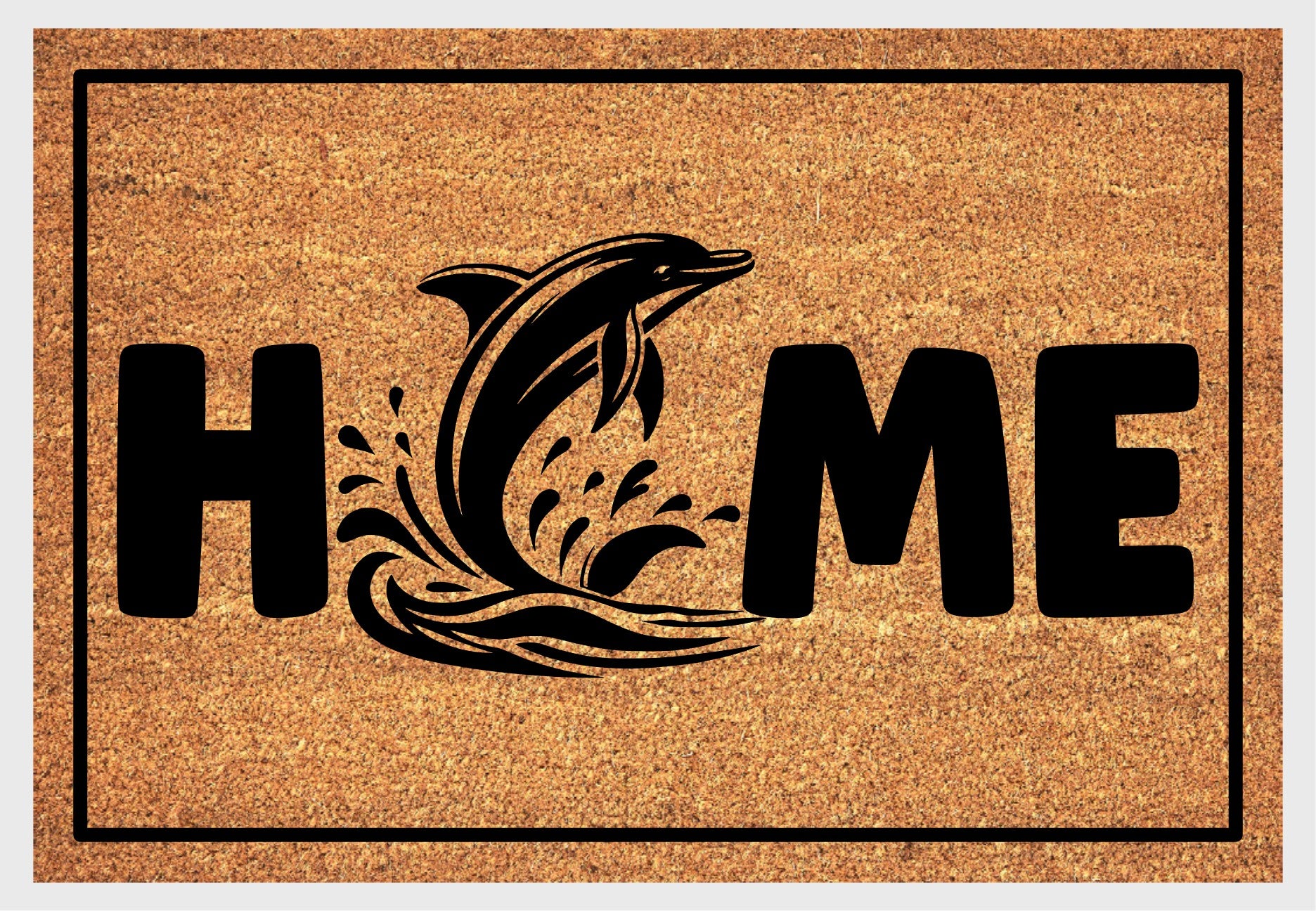 Dolphin coir doormat #1 with home text natural fiber welcome mat