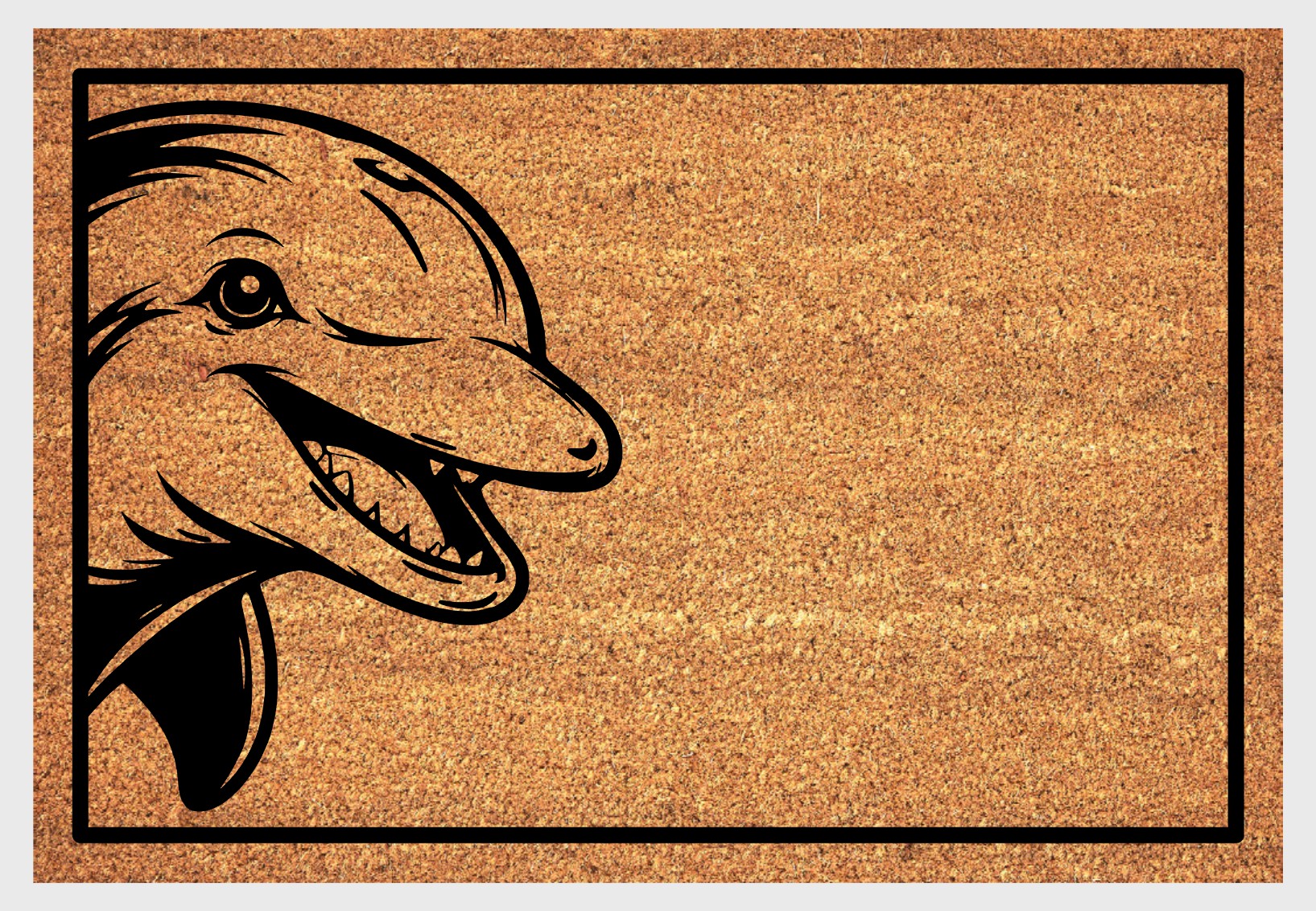 Dolphin peeking coir doormat close-up - durable natural fiber welcome mat with non-slip backing - ocean entryway decor