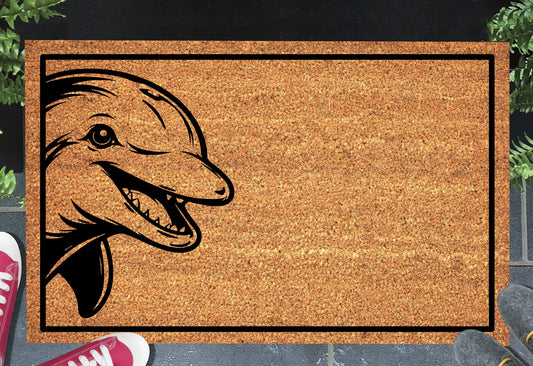 Dolphin peeking doormat - adorable peeping dolphin design on natural coir welcome mat - 3 sizes available