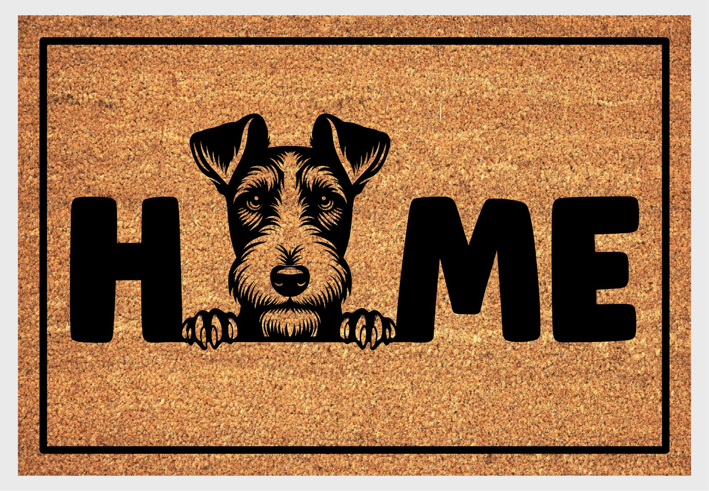 Fox Terrier coir doormat close-up - durable natural fiber welcome mat with non-slip backing - dog breed entryway decor