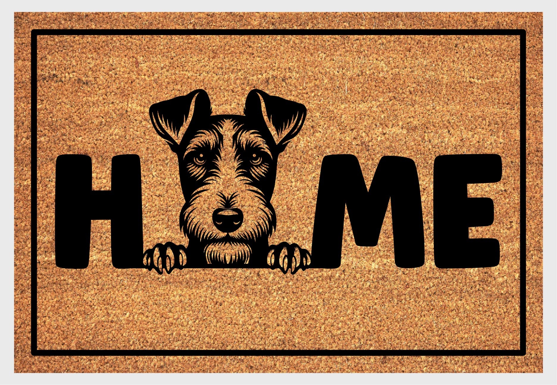 Fox Terrier coir doormat close-up - durable natural fiber welcome mat with non-slip backing - dog breed entryway decor