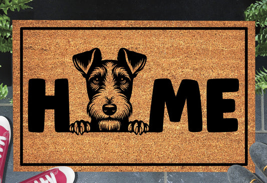 Fox Terrier doormat with HOME text - natural coir welcome mat with Fox Terrier design - 3 sizes available